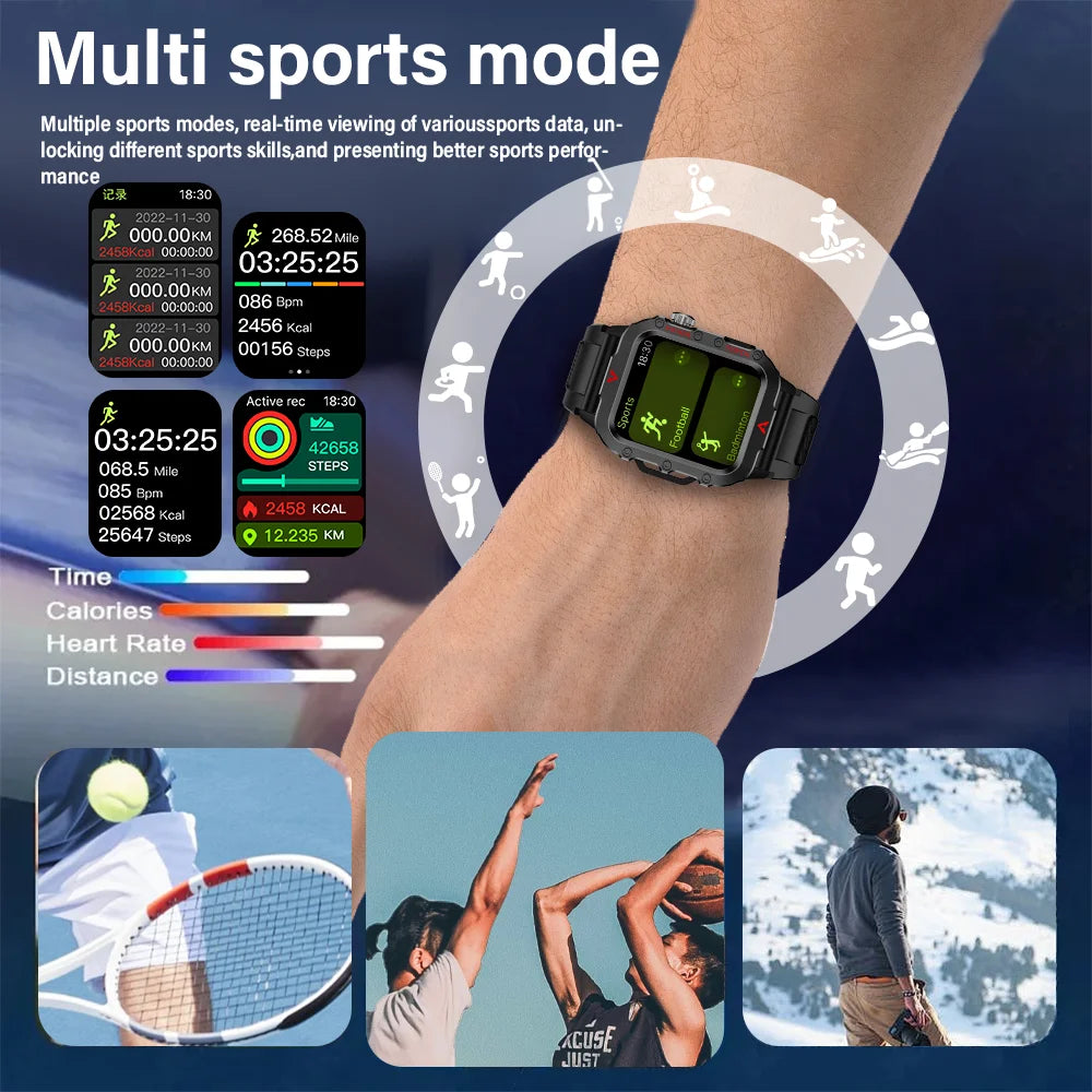 LAXASFIT Men's Sports Smart Watch Bluetooth Talk Heart Rate Monitor With LED Flashlight Multi-function Sports Outdoor Smartwatch