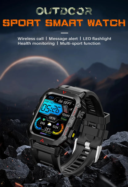 LAXASFIT Men's Sports Smart Watch Bluetooth Talk Heart Rate Monitor With LED Flashlight Multi-function Sports Outdoor Smartwatch