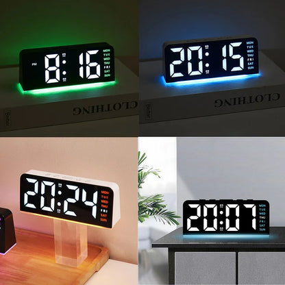 USB Powered Digital Alarm Clock with Mood Light Dual Alarm Snooze Table Clock 4 Levels Brightness 12/24H Electronic LED Clock