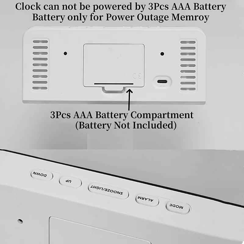 USB Powered Digital Alarm Clock with Mood Light Dual Alarm Snooze Table Clock 4 Levels Brightness 12/24H Electronic LED Clock