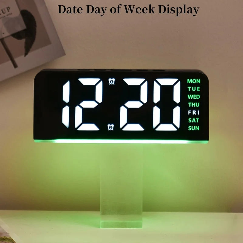 USB Powered Digital Alarm Clock with Mood Light Dual Alarm Snooze Table Clock 4 Levels Brightness 12/24H Electronic LED Clock