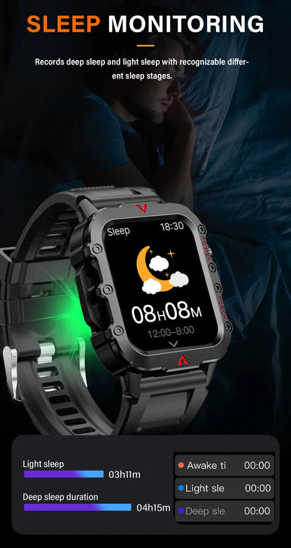 LAXASFIT Men's Sports Smart Watch Bluetooth Talk Heart Rate Monitor With LED Flashlight Multi-function Sports Outdoor Smartwatch