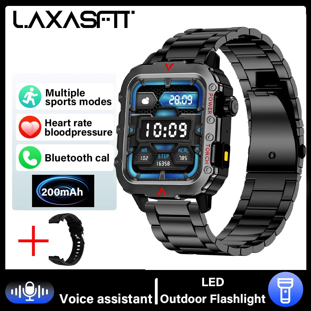 LAXASFIT Men's Sports Smart Watch Bluetooth Talk Heart Rate Monitor With LED Flashlight Multi-function Sports Outdoor Smartwatch