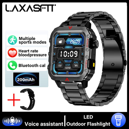 LAXASFIT Men's Sports Smart Watch Bluetooth Talk Heart Rate Monitor With LED Flashlight Multi-function Sports Outdoor Smartwatch