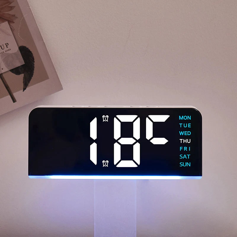 USB Powered Digital Alarm Clock with Mood Light Dual Alarm Snooze Table Clock 4 Levels Brightness 12/24H Electronic LED Clock