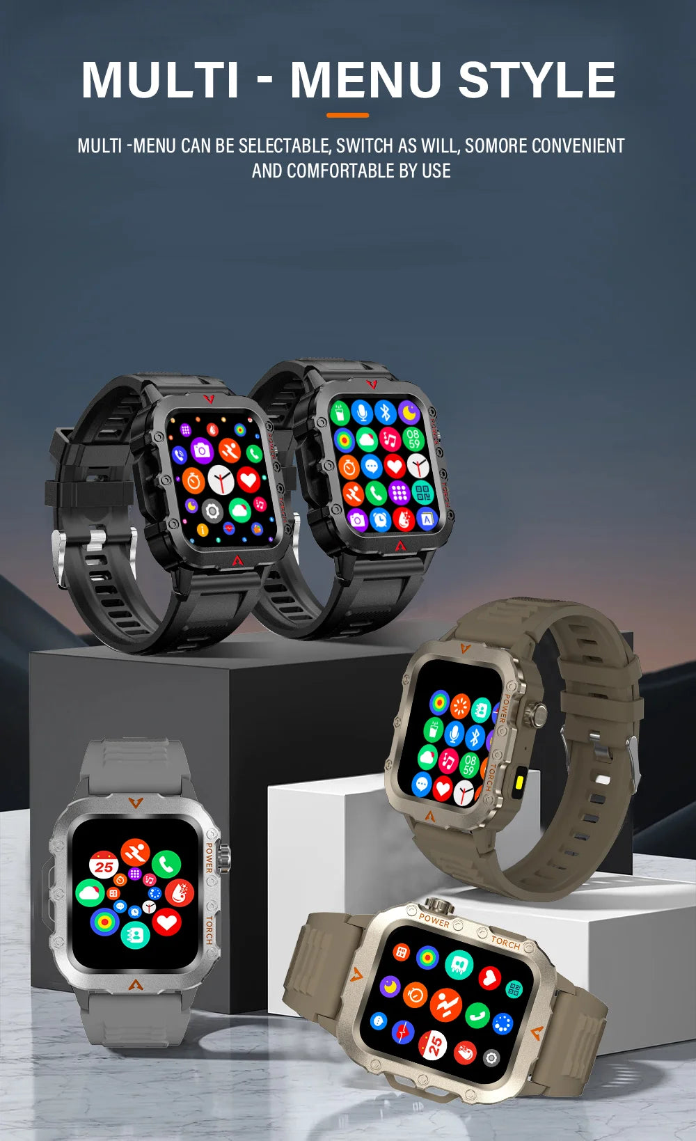 LAXASFIT Men's Sports Smart Watch Bluetooth Talk Heart Rate Monitor With LED Flashlight Multi-function Sports Outdoor Smartwatch