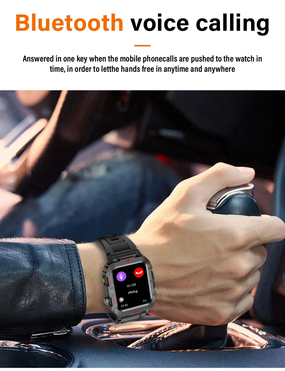 LAXASFIT Men's Sports Smart Watch Bluetooth Talk Heart Rate Monitor With LED Flashlight Multi-function Sports Outdoor Smartwatch