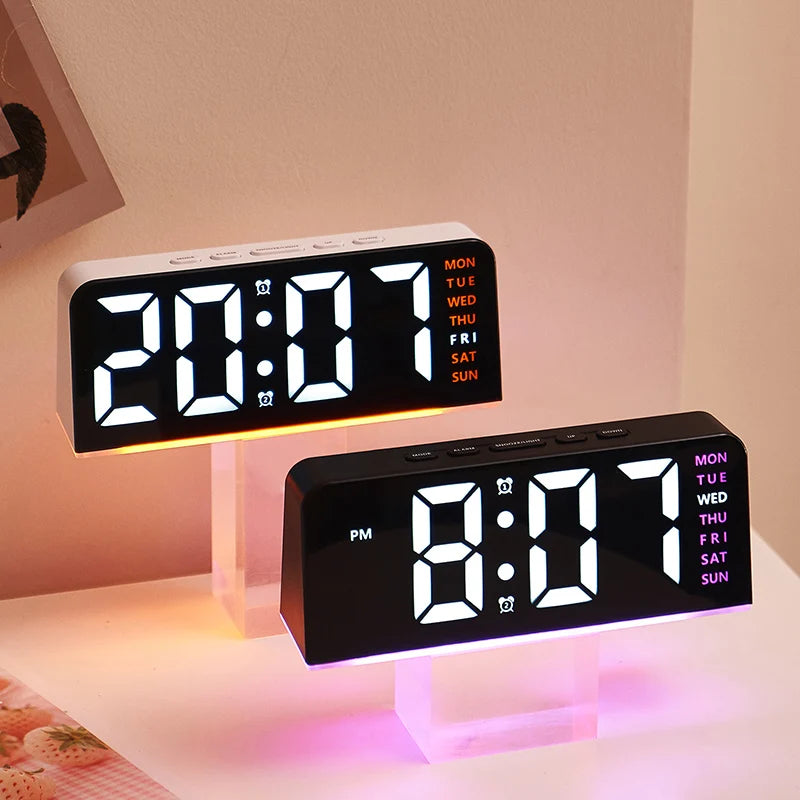 USB Powered Digital Alarm Clock with Mood Light Dual Alarm Snooze Table Clock 4 Levels Brightness 12/24H Electronic LED Clock