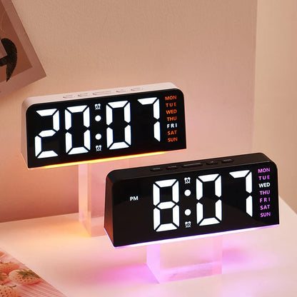 USB Powered Digital Alarm Clock with Mood Light Dual Alarm Snooze Table Clock 4 Levels Brightness 12/24H Electronic LED Clock