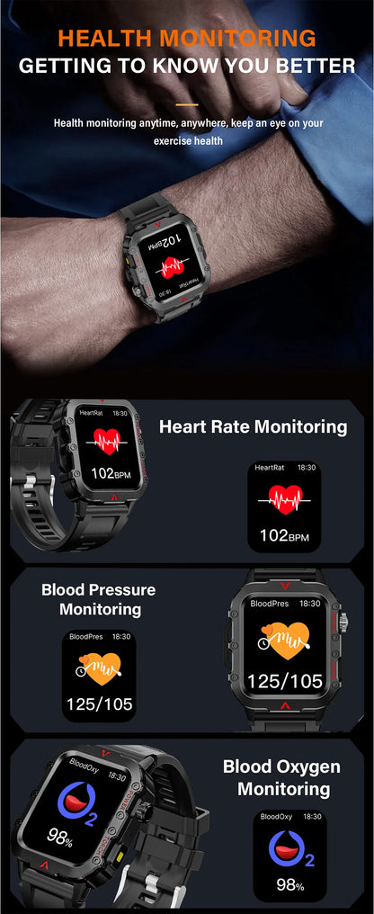 LAXASFIT Men's Sports Smart Watch Bluetooth Talk Heart Rate Monitor With LED Flashlight Multi-function Sports Outdoor Smartwatch