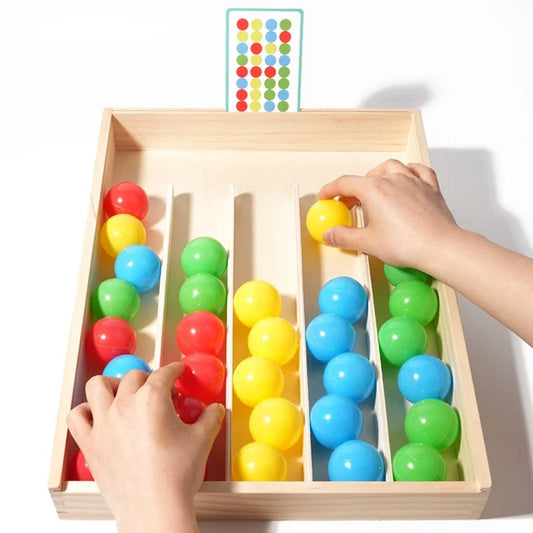 Jogo Montessori de Madeira – Classificação de Bolas Arco-Íris