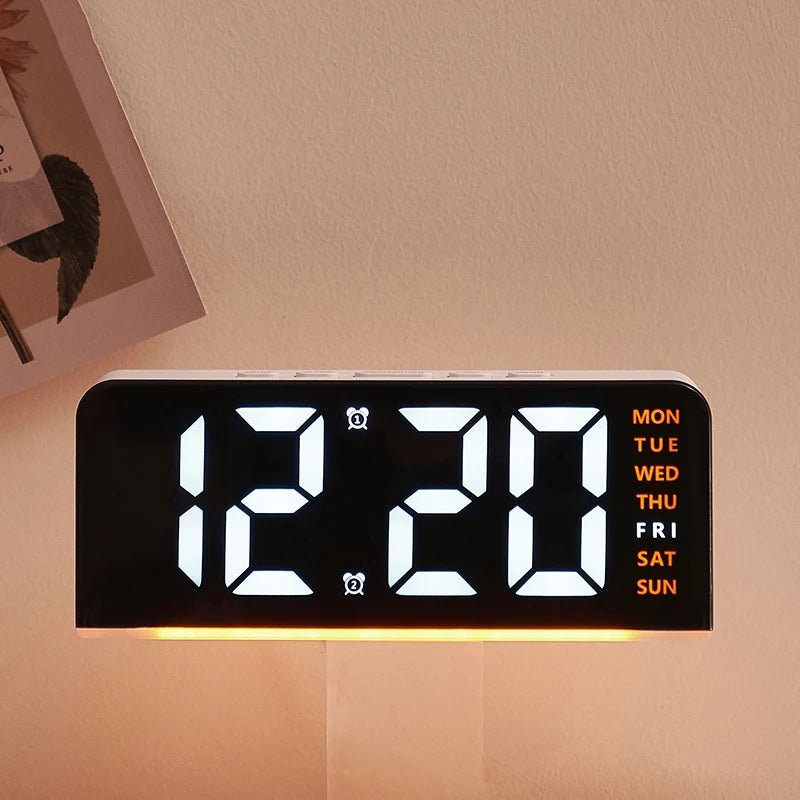 USB Powered Digital Alarm Clock with Mood Light Dual Alarm Snooze Table Clock 4 Levels Brightness 12/24H Electronic LED Clock