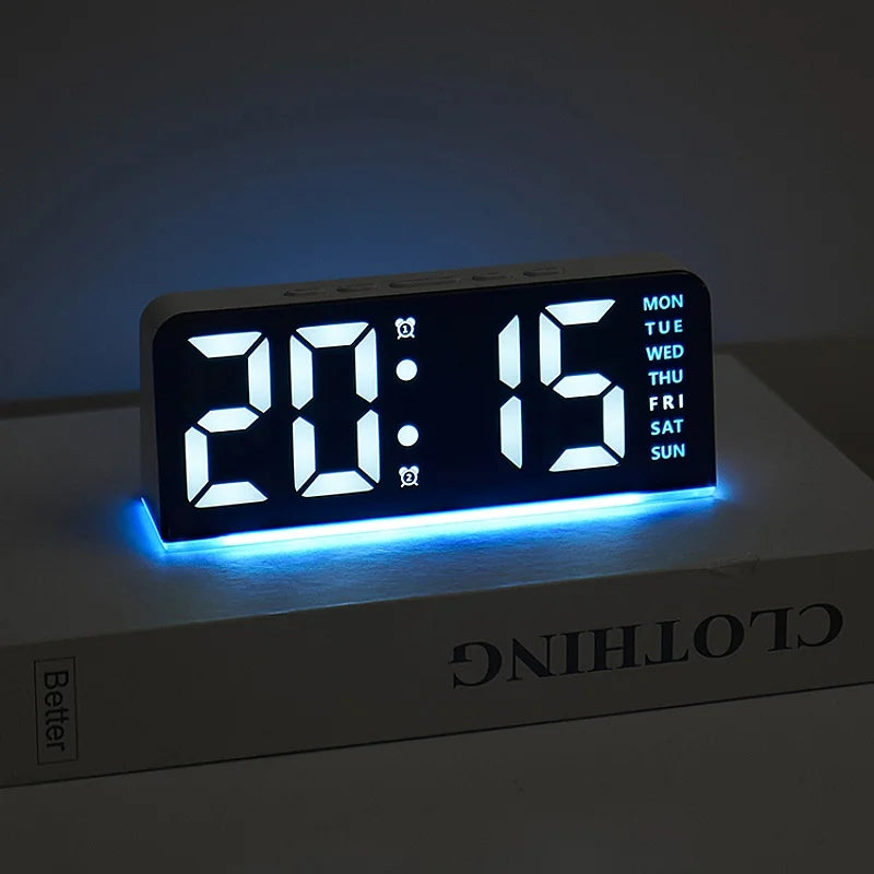USB Powered Digital Alarm Clock with Mood Light Dual Alarm Snooze Table Clock 4 Levels Brightness 12/24H Electronic LED Clock