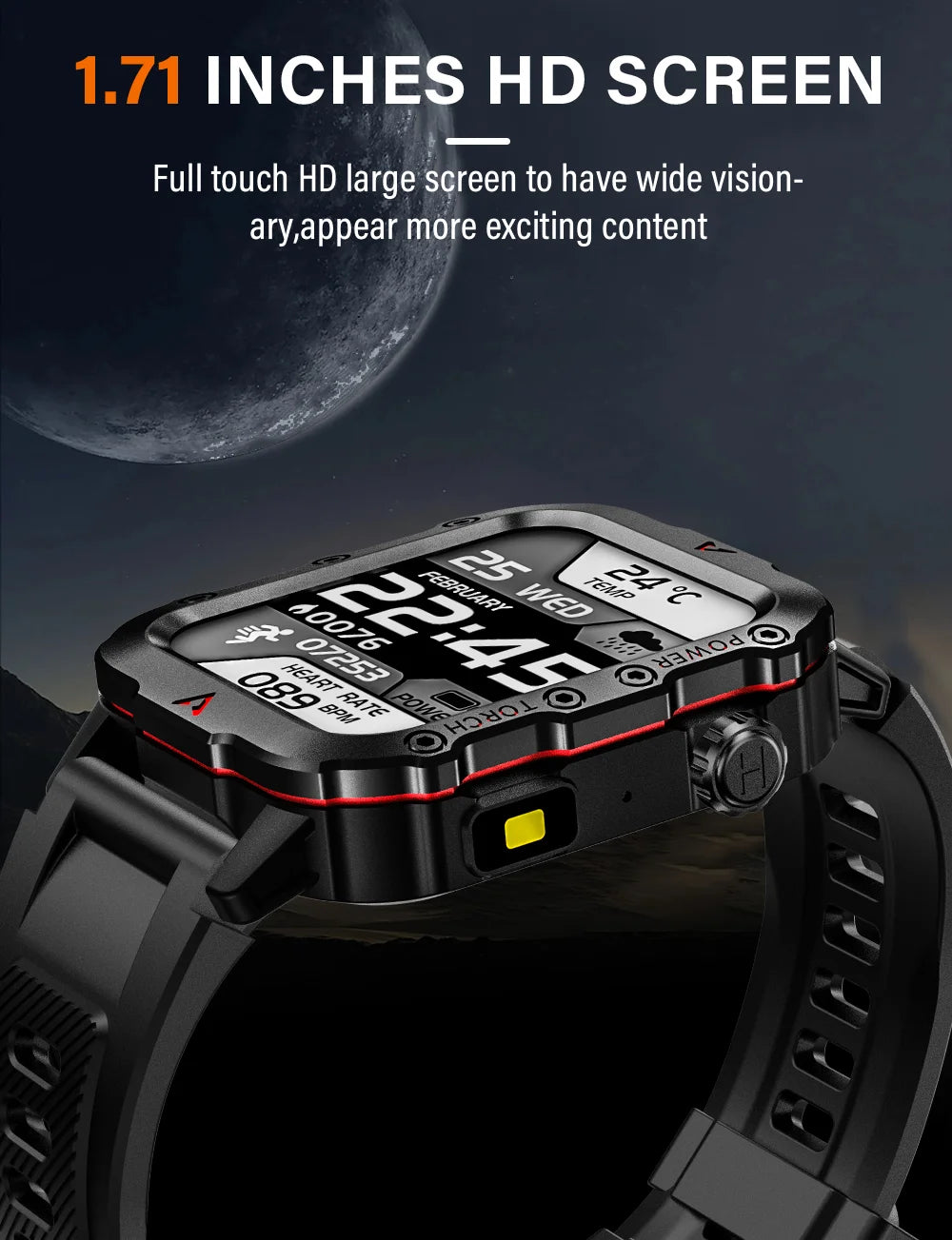 LAXASFIT Men's Sports Smart Watch Bluetooth Talk Heart Rate Monitor With LED Flashlight Multi-function Sports Outdoor Smartwatch