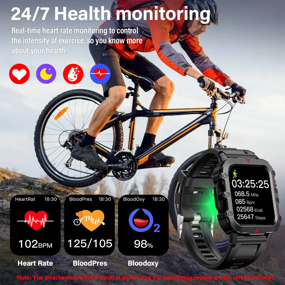 LAXASFIT Men's Sports Smart Watch Bluetooth Talk Heart Rate Monitor With LED Flashlight Multi-function Sports Outdoor Smartwatch