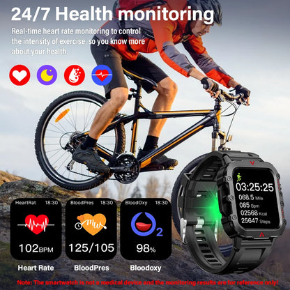LAXASFIT Men's Sports Smart Watch Bluetooth Talk Heart Rate Monitor With LED Flashlight Multi-function Sports Outdoor Smartwatch