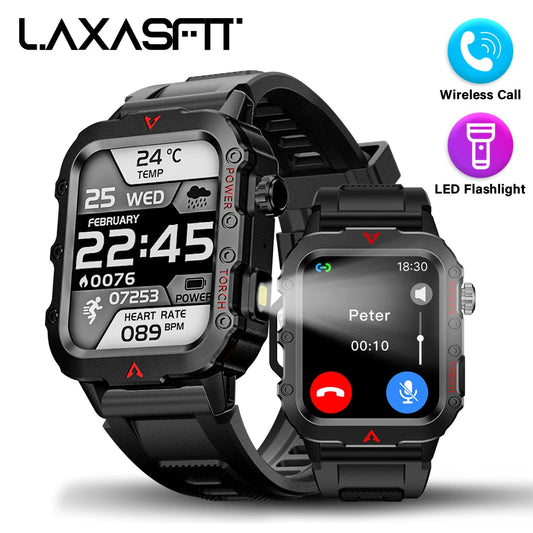 LAXASFIT Men's Sports Smart Watch Bluetooth Talk Heart Rate Monitor With LED Flashlight Multi-function Sports Outdoor Smartwatch