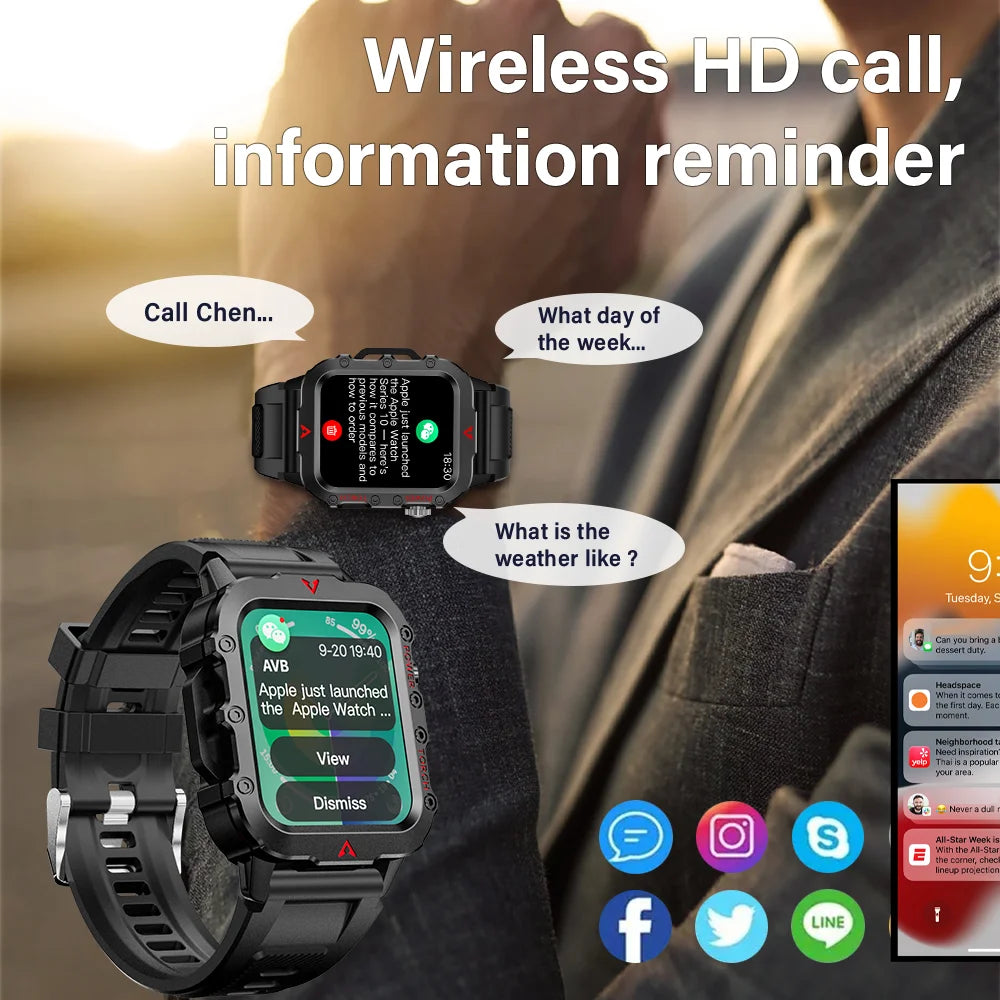 LAXASFIT Men's Sports Smart Watch Bluetooth Talk Heart Rate Monitor With LED Flashlight Multi-function Sports Outdoor Smartwatch